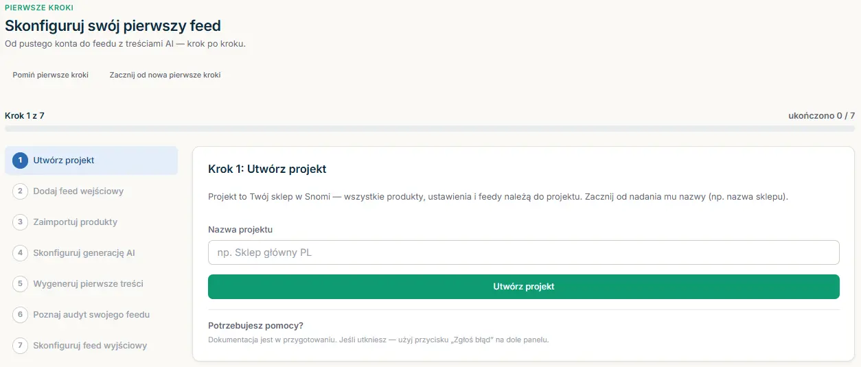 Krok 1: Utwórz projekt - hub Pierwsze kroki z listą 7 kroków po lewej